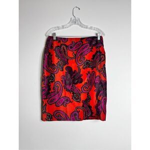 Talbots red velvet paisley knee length skirt sz 8